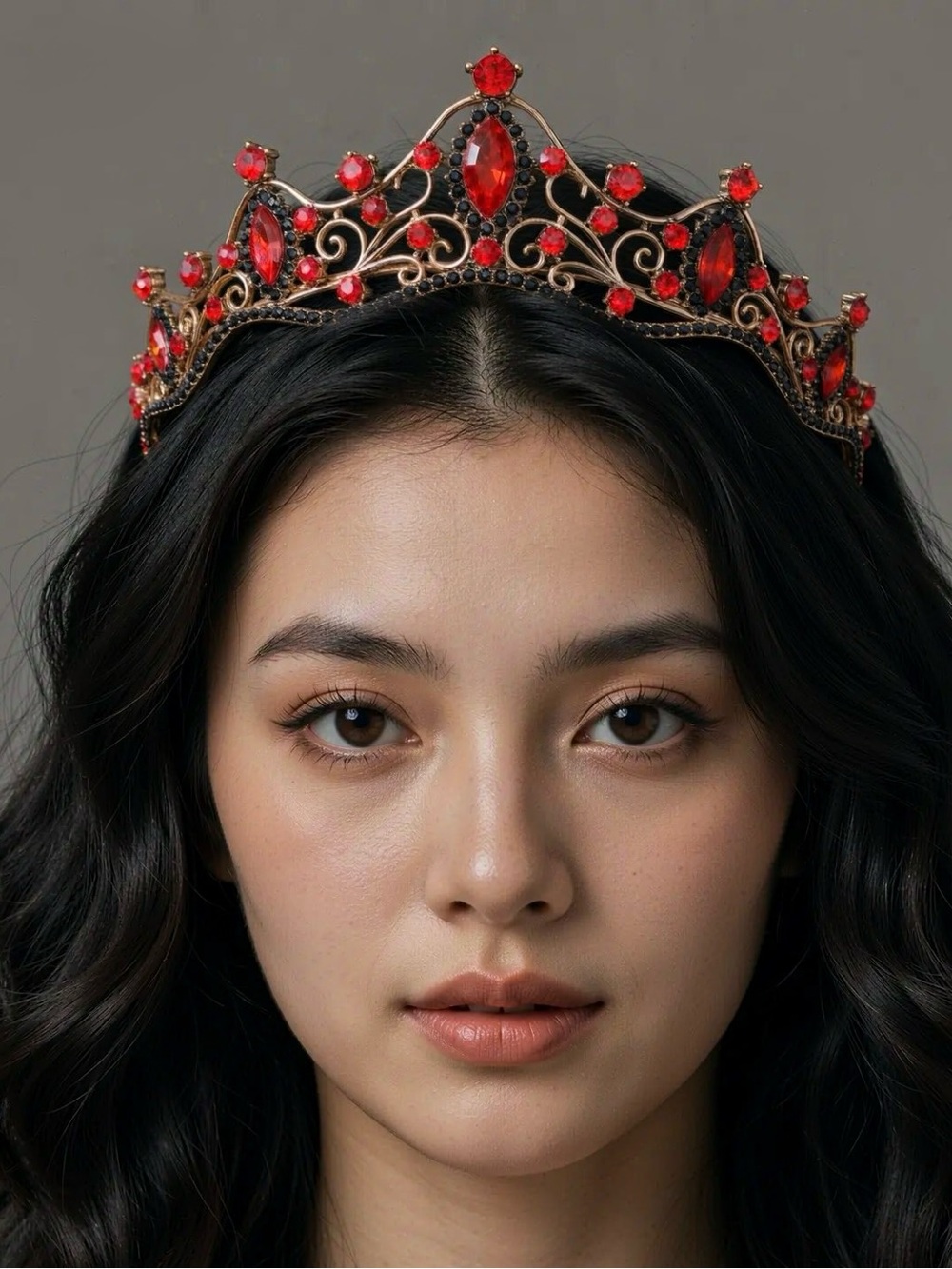 Red Gemstone Bridal Tiara Crown - Women Accessories